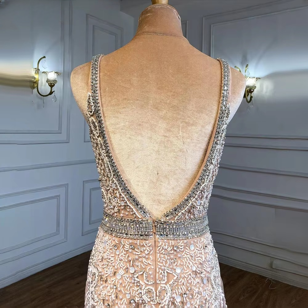 Elegant V-Neck Feather Mermaid Evening Party Dress - Image 8