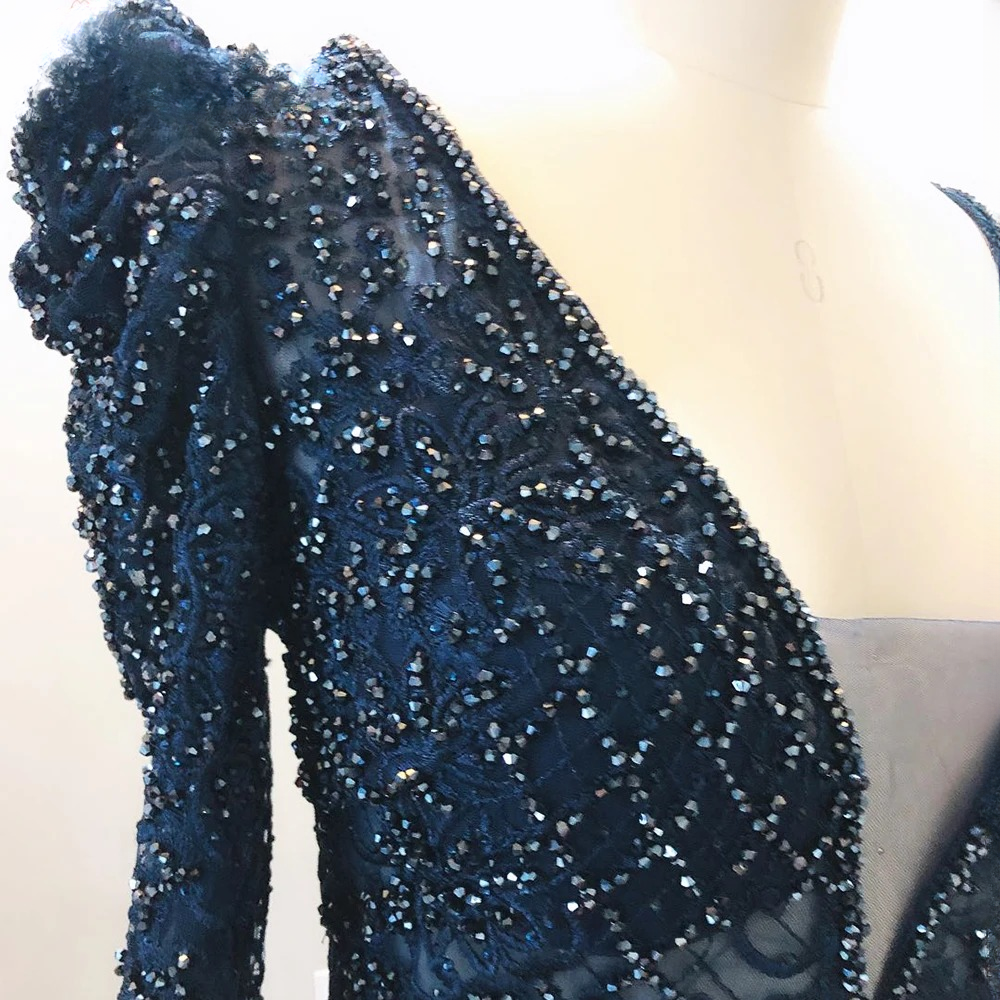 Elegant V-Neck Full Sleeve Lace Mermaid Evening Party Dress - Image 21