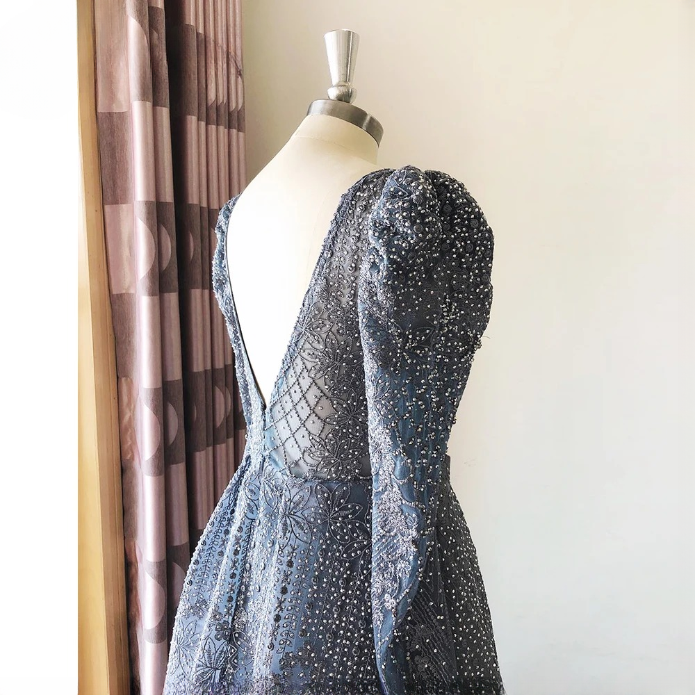 Elegant V-Neck Full Sleeve Lace Mermaid Evening Party Dress - Image 12