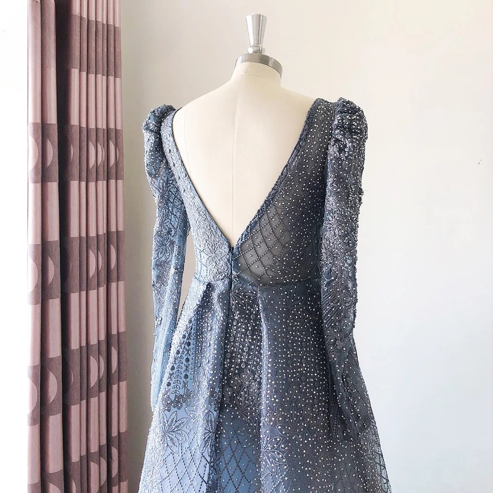 Elegant V-Neck Full Sleeve Lace Mermaid Evening Party Dress - Image 17