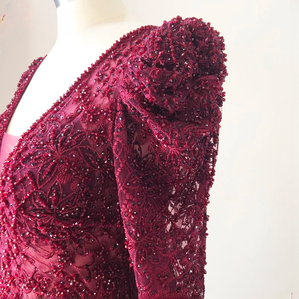 Elegant V-Neck Full Sleeve Lace Mermaid Evening Party Dress - Image 9