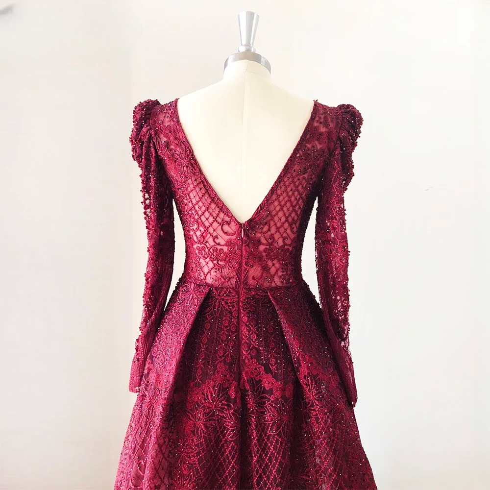 Elegant V-Neck Full Sleeve Lace Mermaid Evening Party Dress - Image 10