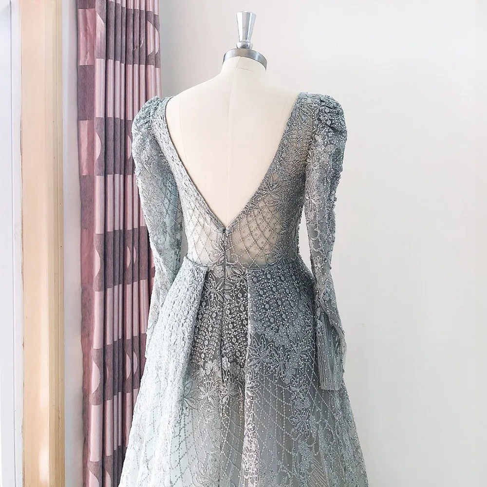 Elegant V-Neck Full Sleeve Lace Mermaid Evening Party Dress - Image 13