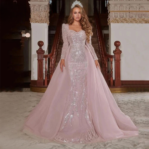 Elegant V-Neck Long Sleeves Mermaid Evening Party Dress