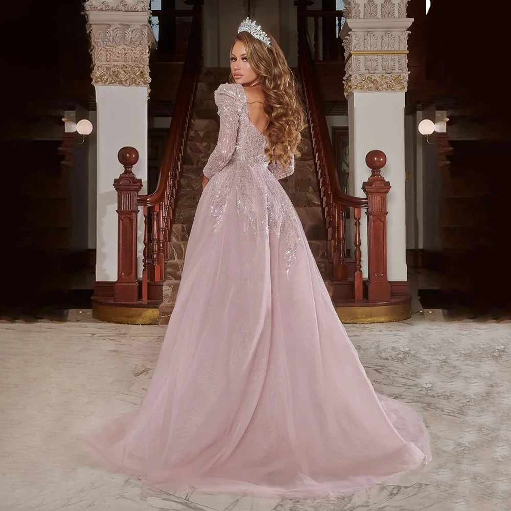Elegant V-Neck Long Sleeves Mermaid Evening Party Dress - Image 3