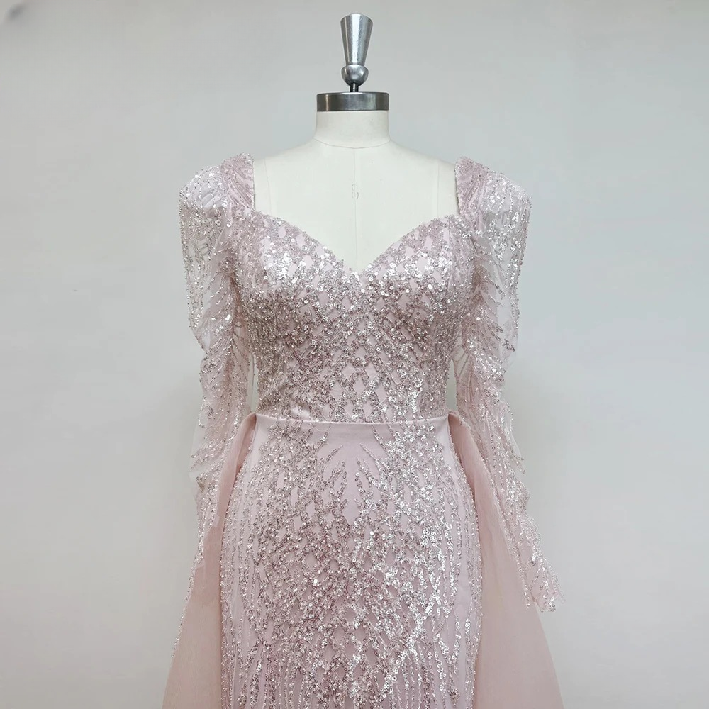 Elegant V-Neck Long Sleeves Mermaid Evening Party Dress - Image 8