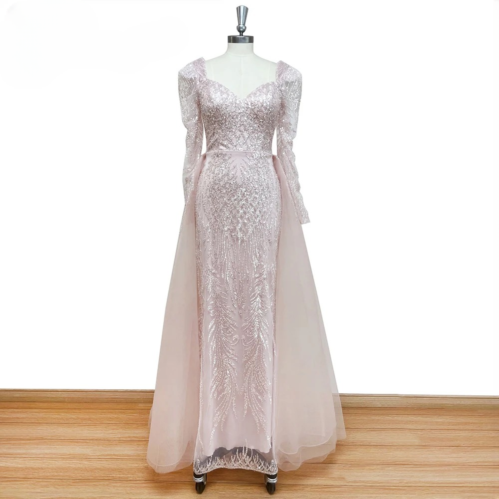 Elegant V-Neck Long Sleeves Mermaid Evening Party Dress - Image 5