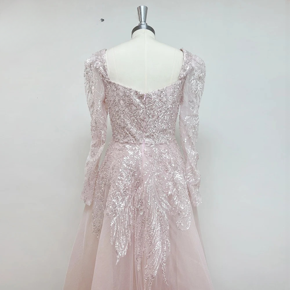 Elegant V-Neck Long Sleeves Mermaid Evening Party Dress - Image 9