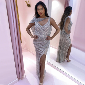 Elegant V-Neck Mermaid Side Slit Evening Party Dress