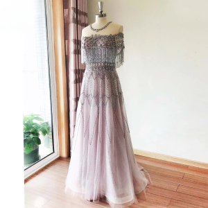 Luxury O-Neck Sleeveless Crystal Evening Party Maxi Dress