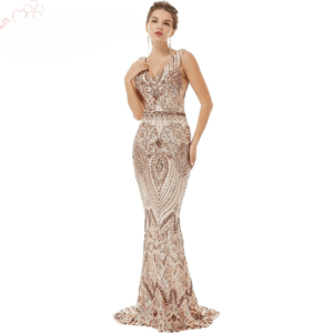Luxury V Neck Sequin Mermaid Prom Dresses for Women
