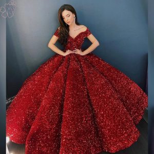 Sequin Off Shoulder Lace Up Plus Size Bridal Wedding Prom Formal Party Gown