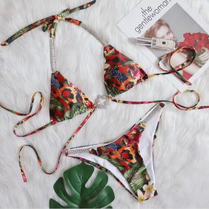 Bandage Rhinestone Bikini Push Up Bikini Set Bathing Suit