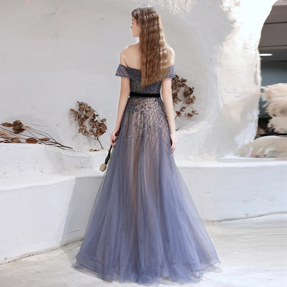 Elegant A-line Off the Shoulder Beads Evening Party Dress - Image 6