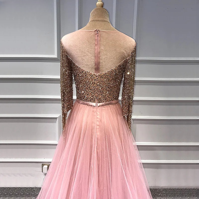 Elegant Aline Half Sleeves Beaded Tassels Evening Party Dress - Image 8