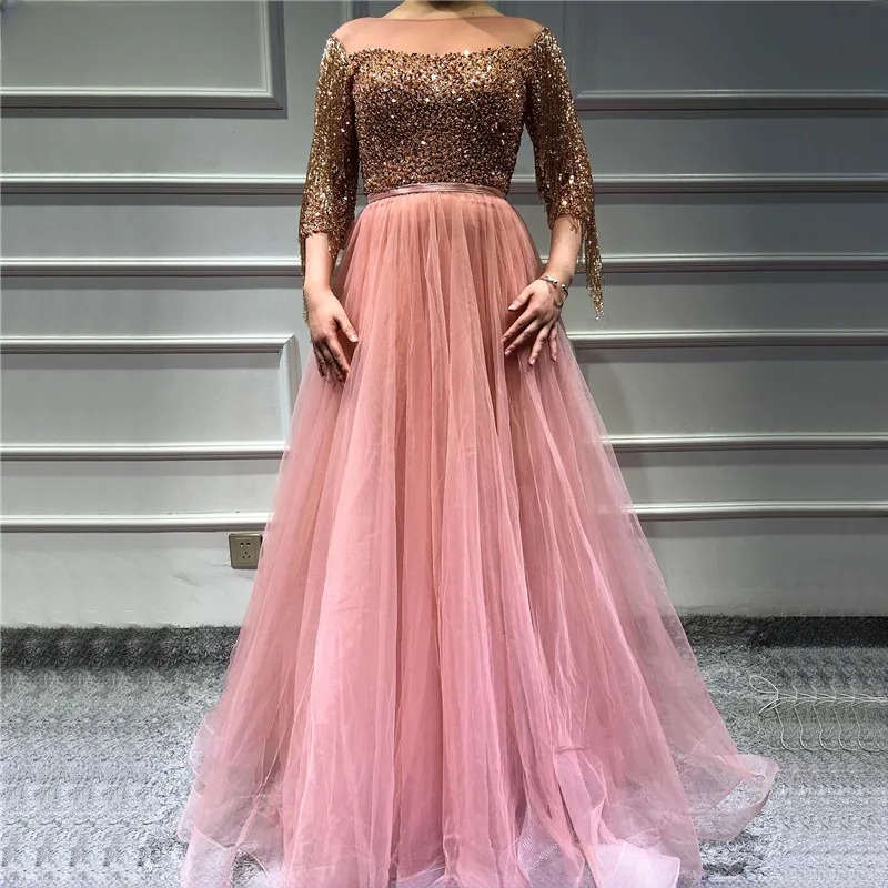 Elegant Aline Half Sleeves Beaded Tassels Evening Party Dress - Image 7