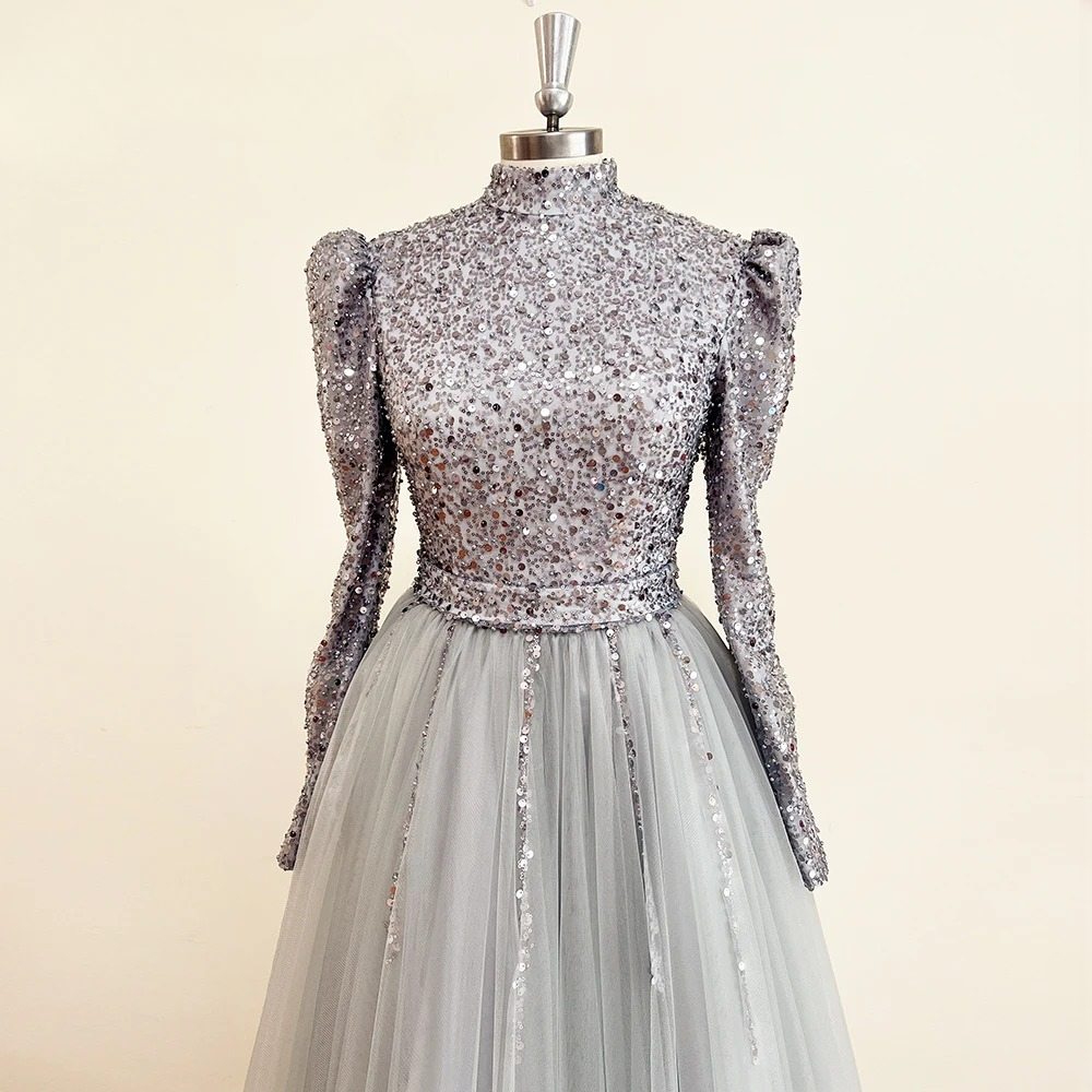 Elegant High Neck Beads Aline Floor-Length Party Dress - Image 5