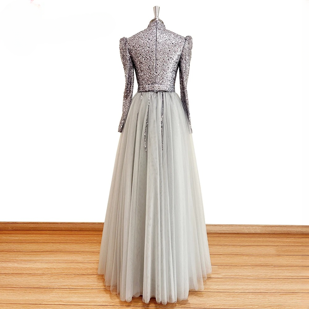 Elegant High Neck Beads Aline Floor-Length Party Dress - Image 3