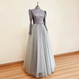 Elegant High Neck Beads Aline Floor-Length Party Dress