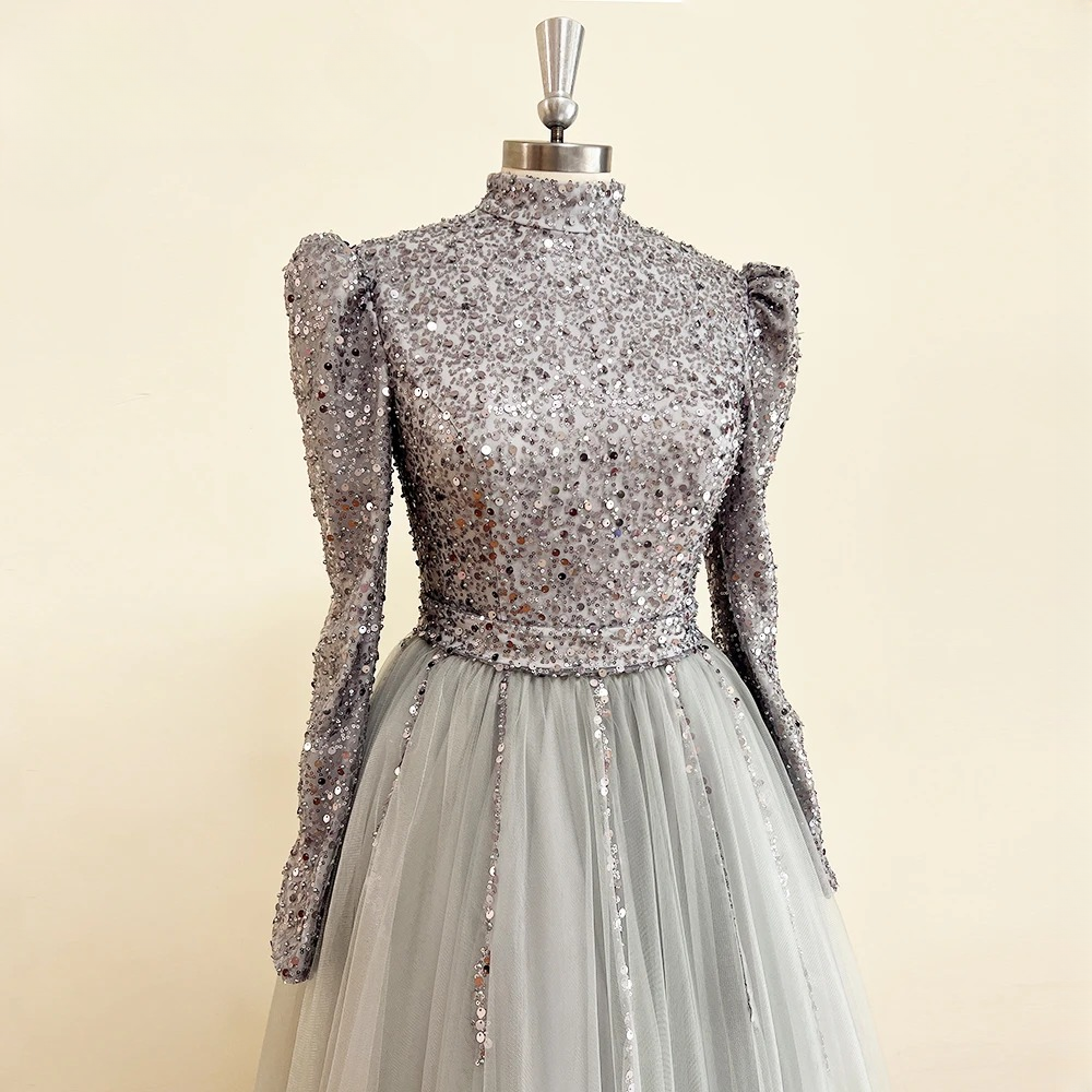 Elegant High Neck Beads Aline Floor-Length Party Dress - Image 6