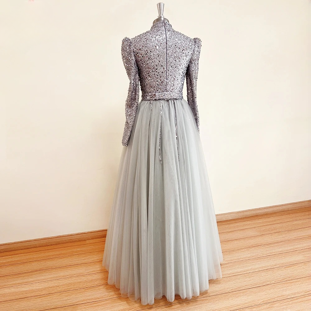 Elegant High Neck Beads Aline Floor-Length Party Dress - Image 4