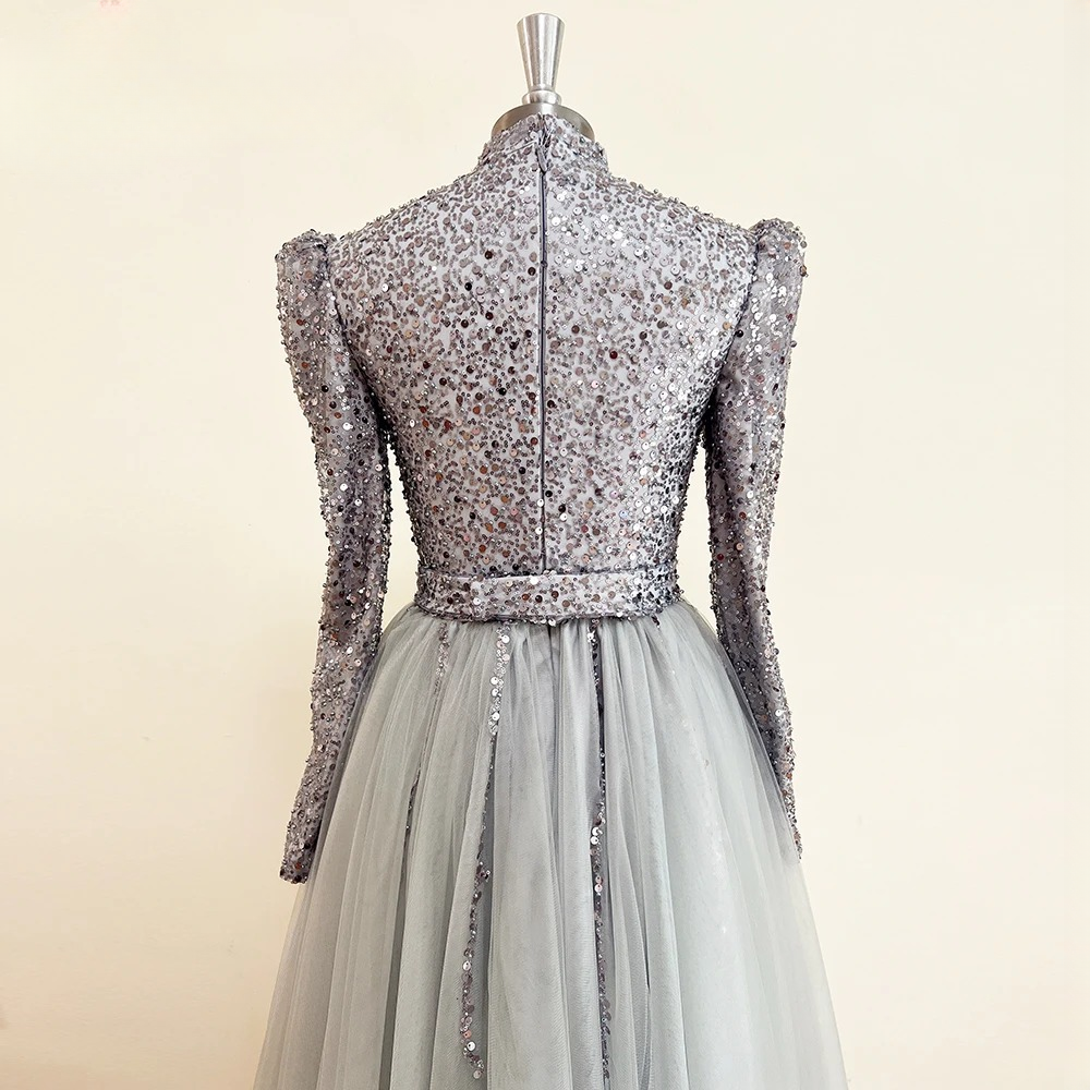 Elegant High Neck Beads Aline Floor-Length Party Dress - Image 7