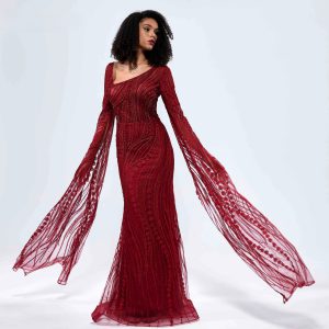 Elegant Lace Handmade Crystal Formal Evening Prom Mermaid Wedding Party Gowns