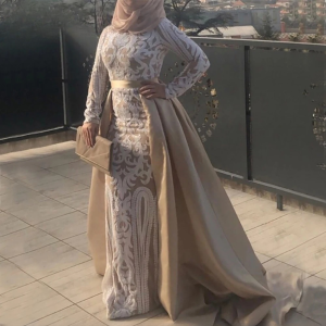 Elegant Long Sleeves O-Neck Mermaid Sequin Evening Party Dress