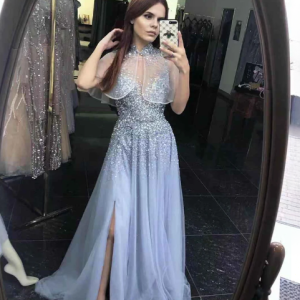 Elegant Luxury A-Line Sleeveless With Side Slit Evening Party Dress