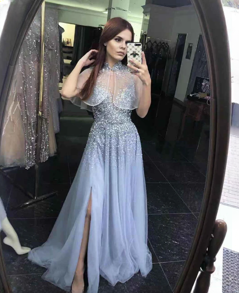 Elegant Luxury A-Line Sleeveless With Side Slit Evening Party Dress