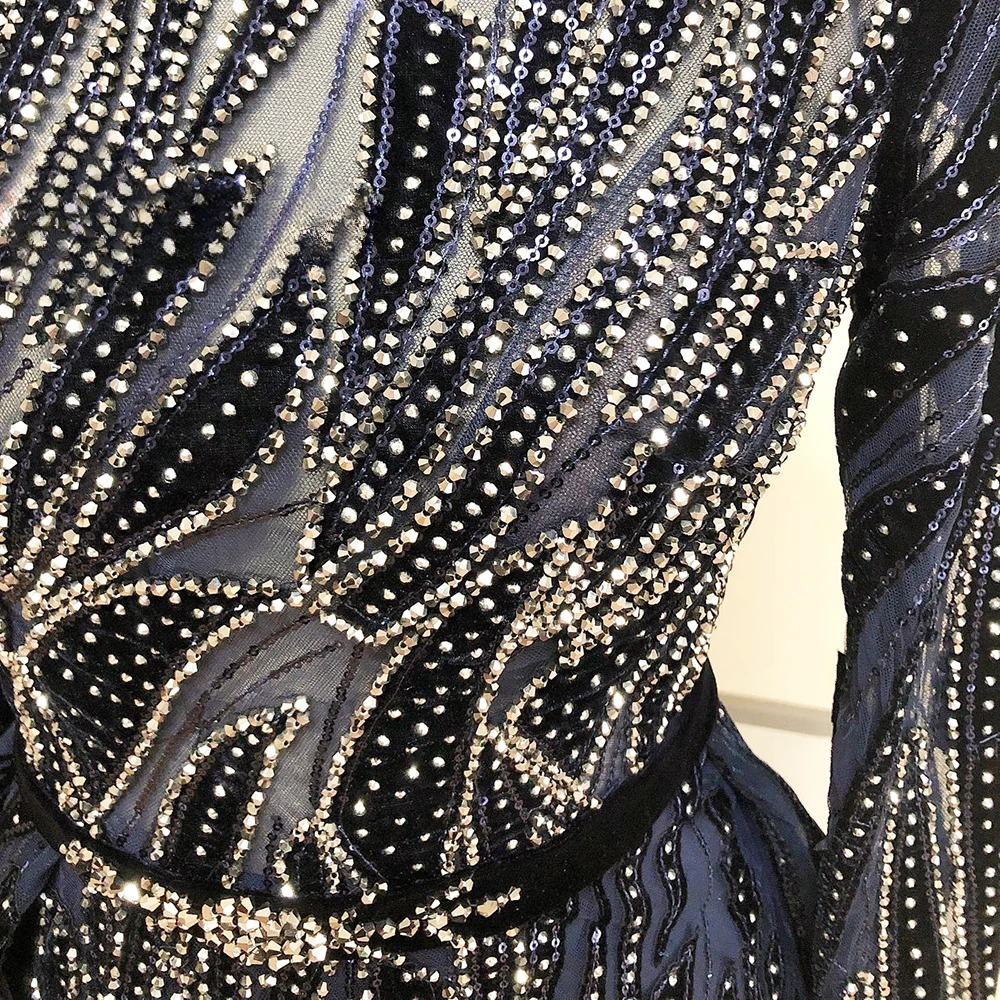 Elegant Luxury Crystal Velvet Mermaid Evening Party Dress - Image 7