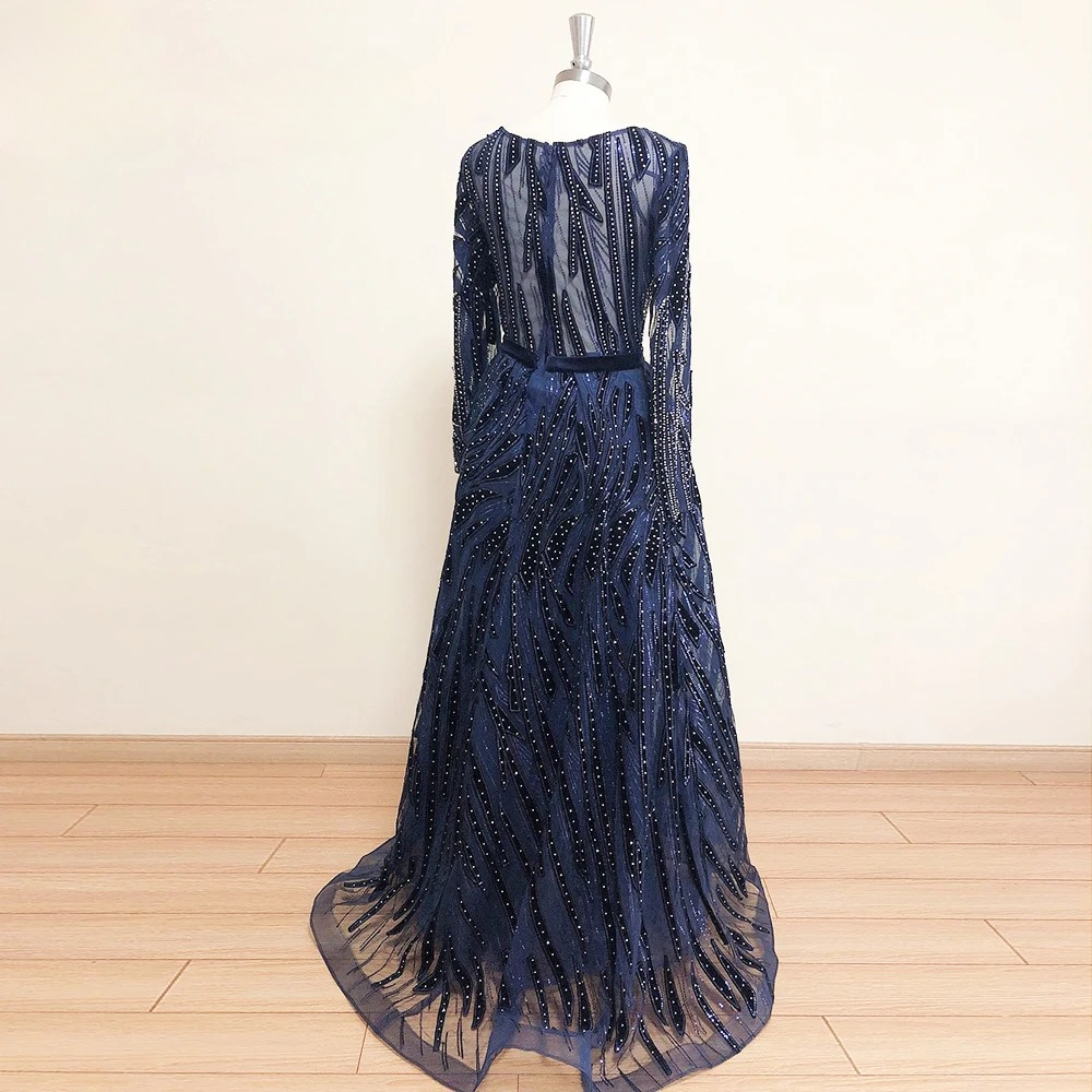 Elegant Luxury Crystal Velvet Mermaid Evening Party Dress - Image 3