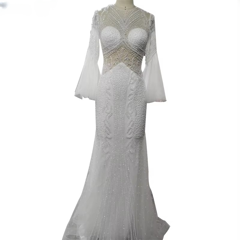 Elegant Luxury Full Sleeve O Neck Long Evening Party Dress - Image 8