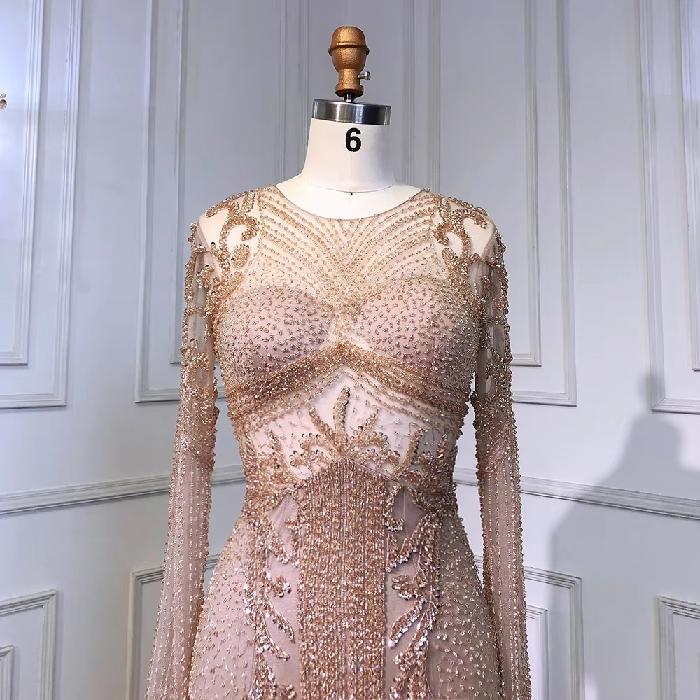 Elegant Luxury Full Sleeve O Neck Long Evening Party Dress - Image 4