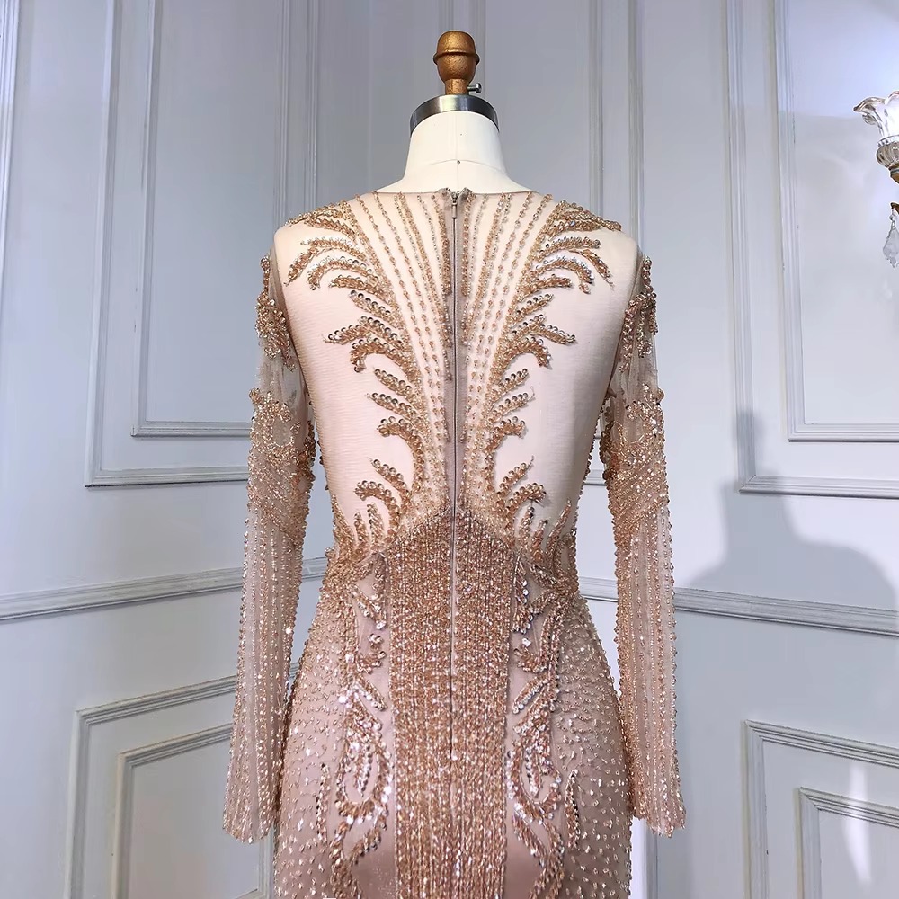 Elegant Luxury Full Sleeve O Neck Long Evening Party Dress - Image 5