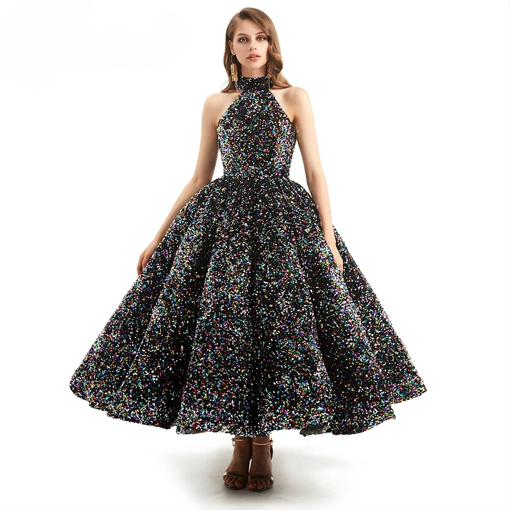 Elegant Luxury Long Sleeves Sequin Birthday Party Dress - Image 2