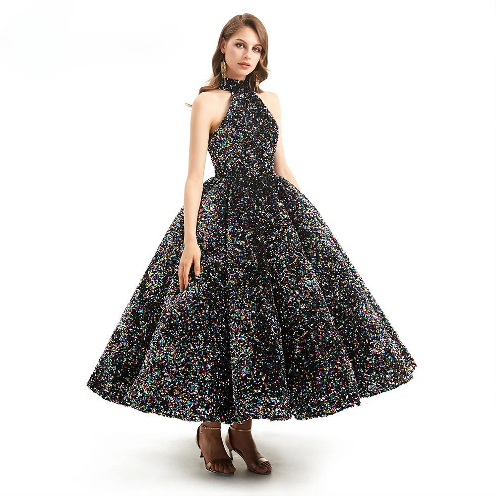 Elegant Luxury Long Sleeves Sequin Birthday Party Dress - Image 3