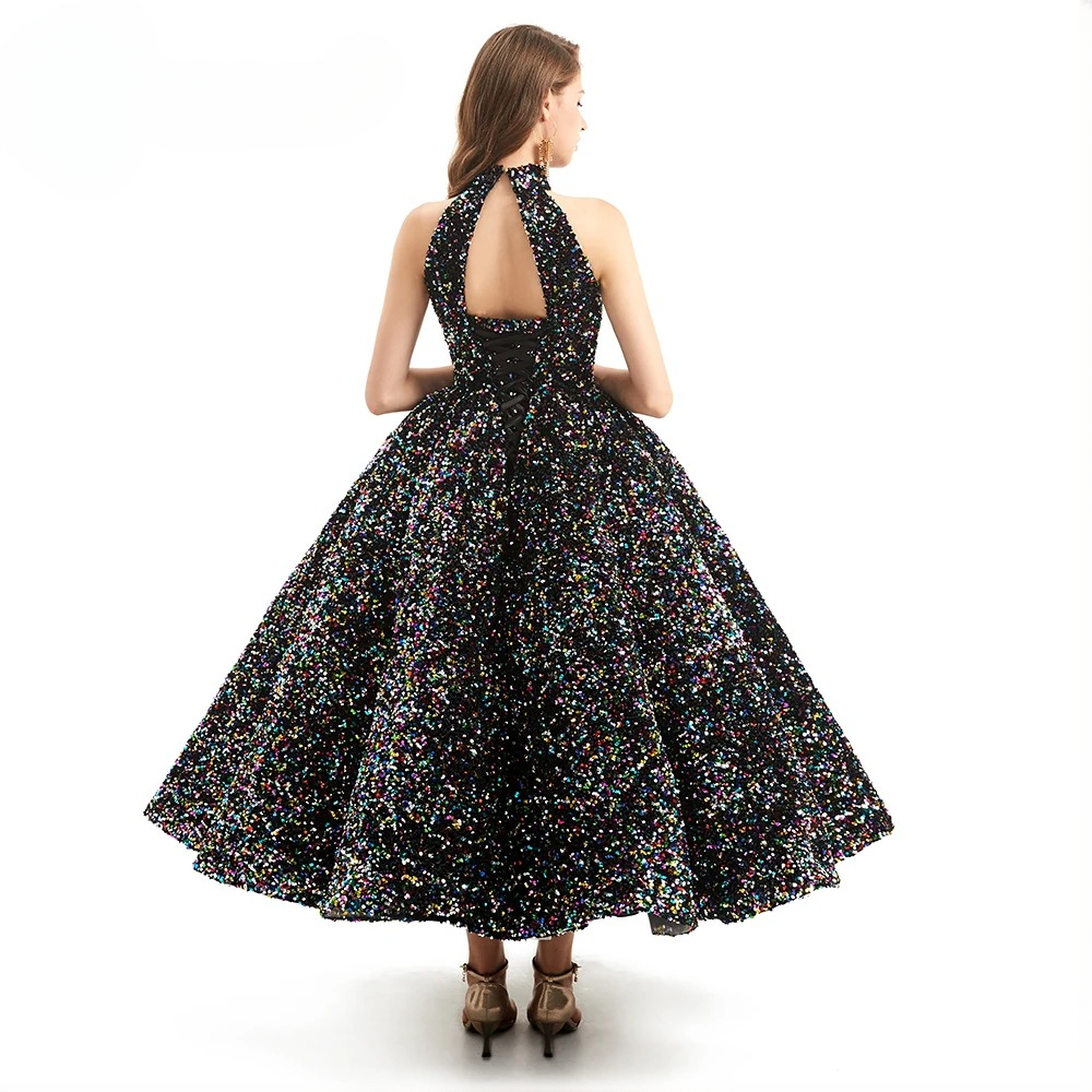 Elegant Luxury Long Sleeves Sequin Birthday Party Dress - Image 5