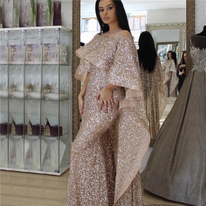 Elegant Luxury Sequined Off-Shoulder Shawl Evening Party Maxi Dress