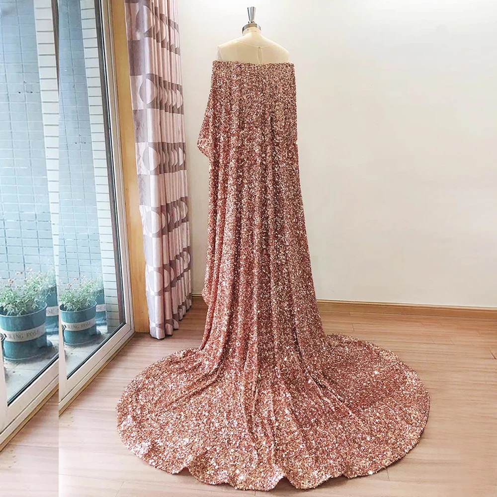 Elegant Luxury Sequined Off-Shoulder Shawl Evening Party Maxi Dress - Image 7