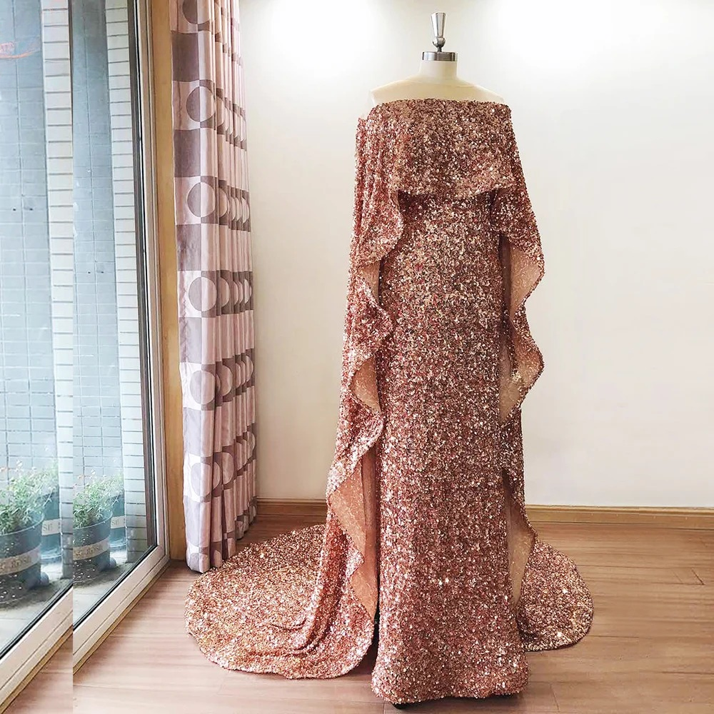 Elegant Luxury Sequined Off-Shoulder Shawl Evening Party Maxi Dress - Image 4