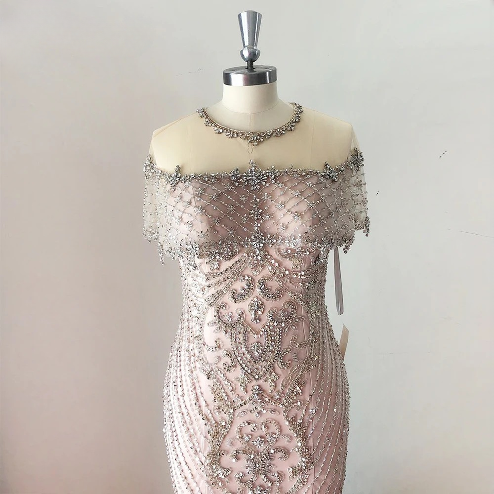 Elegant Luxury Short Sleeves Mermaid Evening Party Dress - Image 4