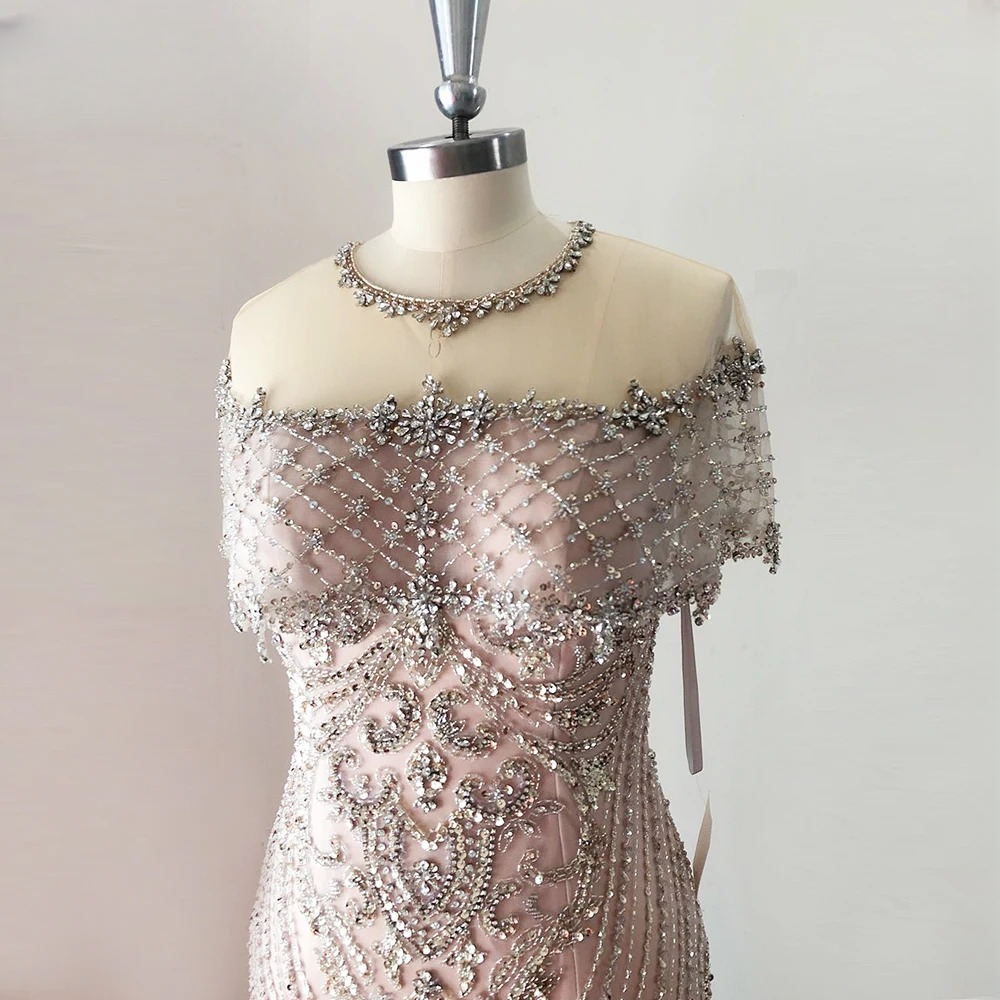 Elegant Luxury Short Sleeves Mermaid Evening Party Dress - Image 5