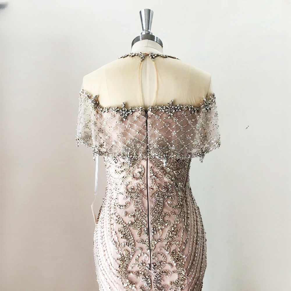 Elegant Luxury Short Sleeves Mermaid Evening Party Dress - Image 7