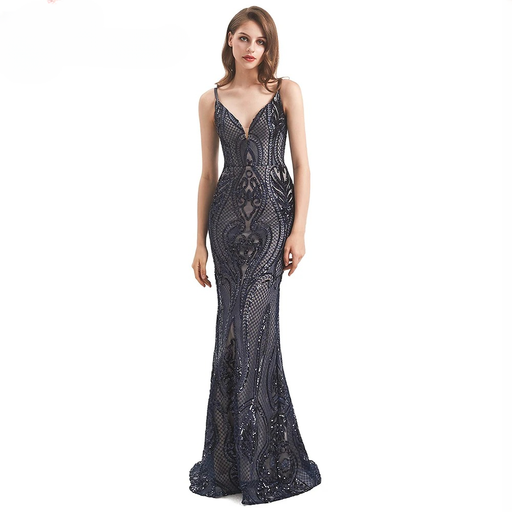 Elegant Mermaid Detachable Train Sequin Spaghetti Straps Evening Party Dress - Image 16