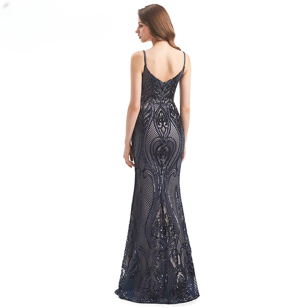 Elegant Mermaid Detachable Train Sequin Spaghetti Straps Evening Party Dress - Image 17