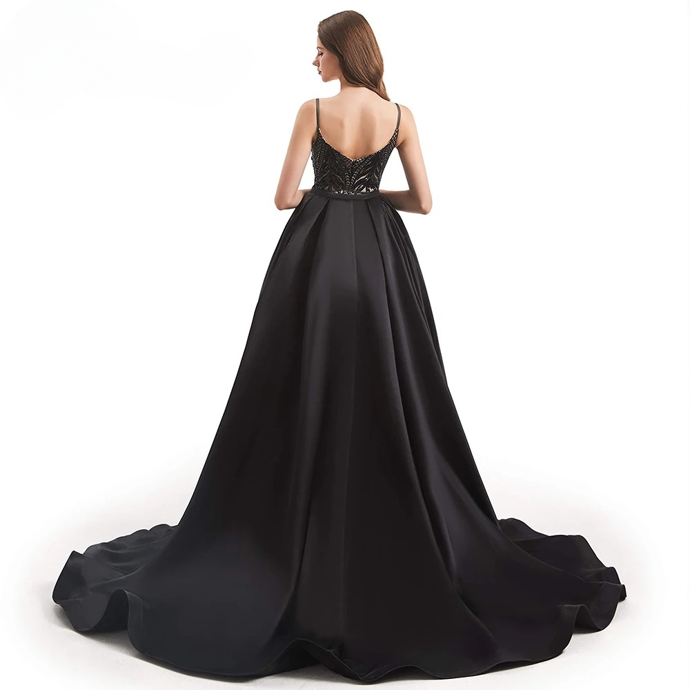 Elegant Mermaid Detachable Train Sequin Spaghetti Straps Evening Party Dress - Image 11