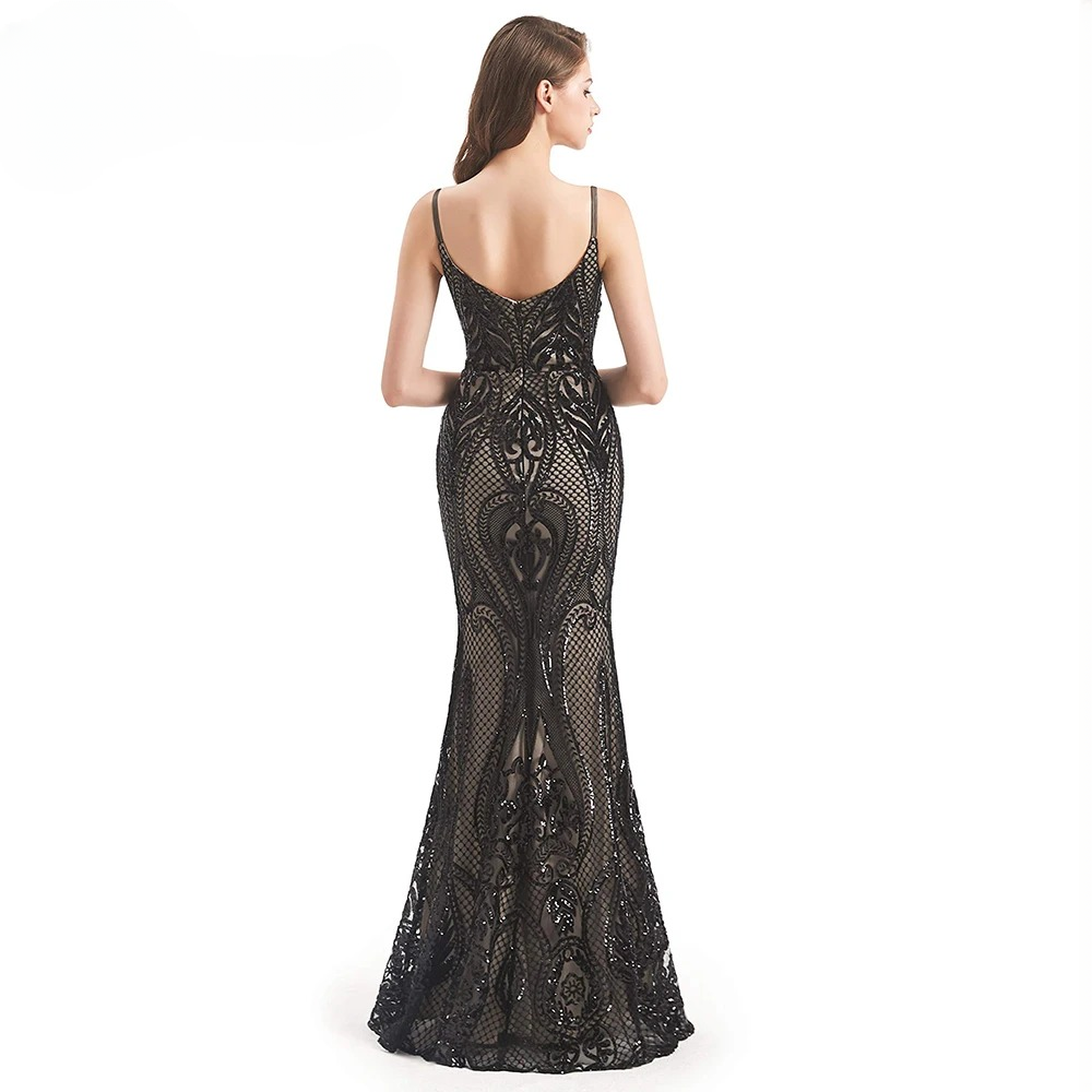 Elegant Mermaid Detachable Train Sequin Spaghetti Straps Evening Party Dress - Image 13