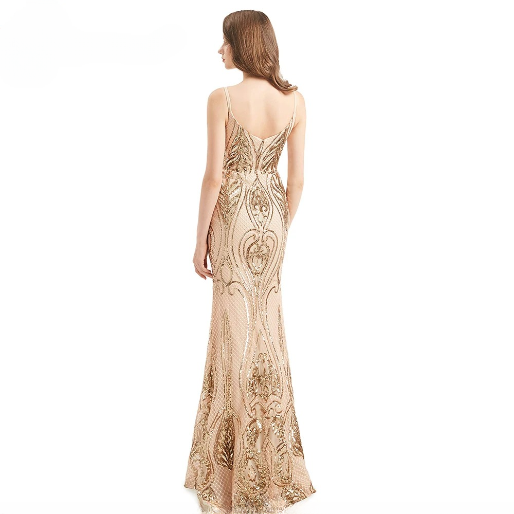 Elegant Mermaid Detachable Train Sequin Spaghetti Straps Evening Party Dress - Image 8