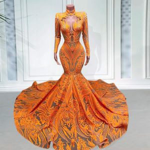 Elegant Mermaid Long Sleeves High Neck Birthday Party Dress